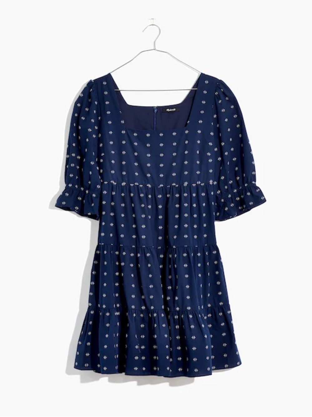 Madewell Tiered Babydoll Dress Square Neck Puff Sleeve Textured Mini Navy Size 8 - Picture 9 of 11